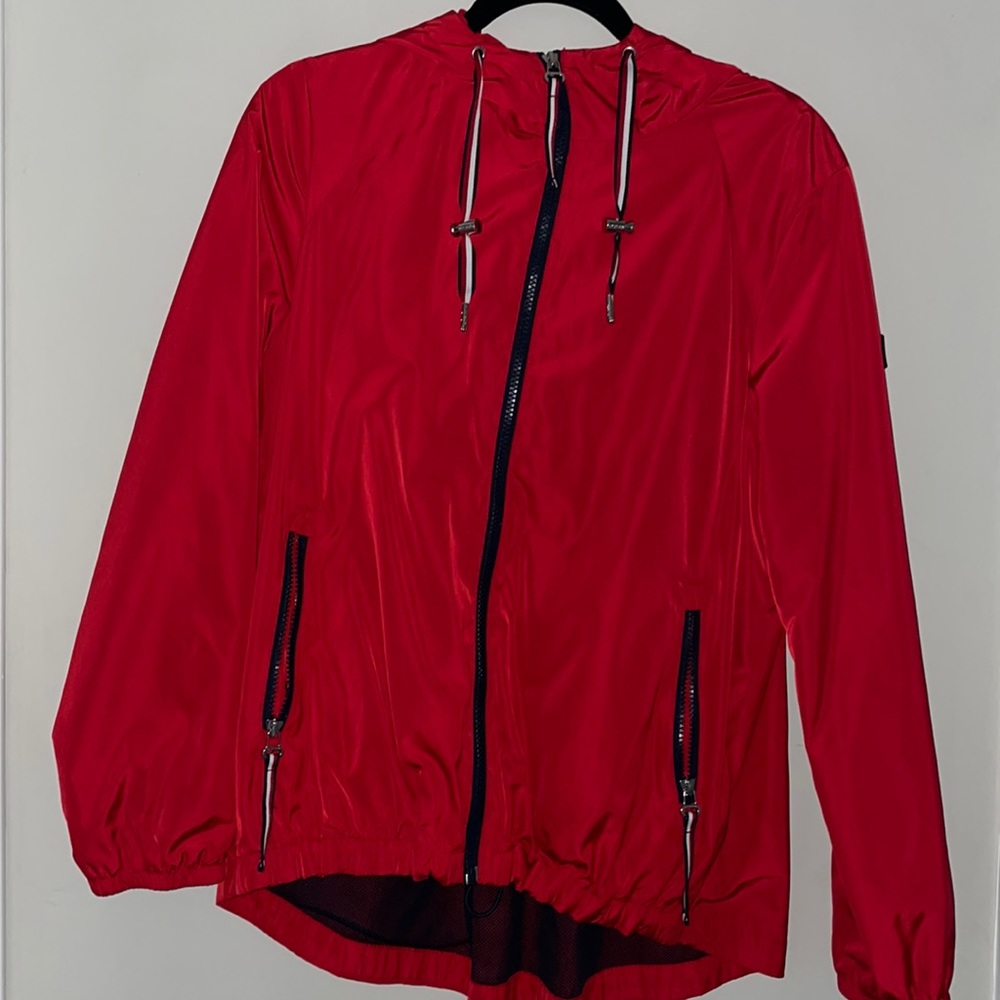 Red Tommy Hilfiger raincoat